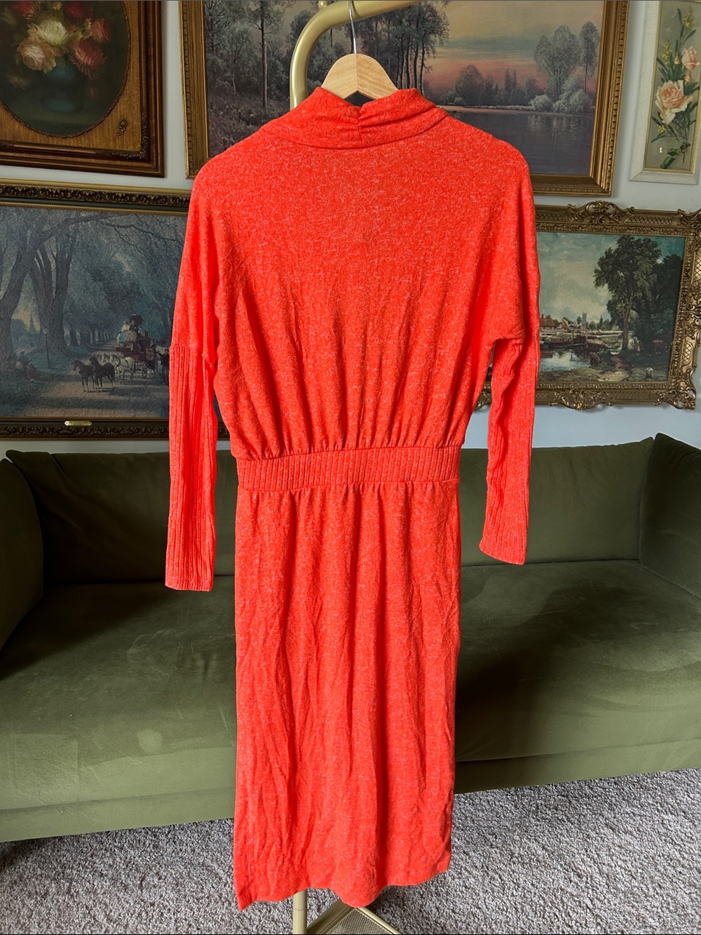 NWT! Daily Practice by Anthropologie Orange Draped Cowl Neck Sweater Dress - Picture 7 of 10